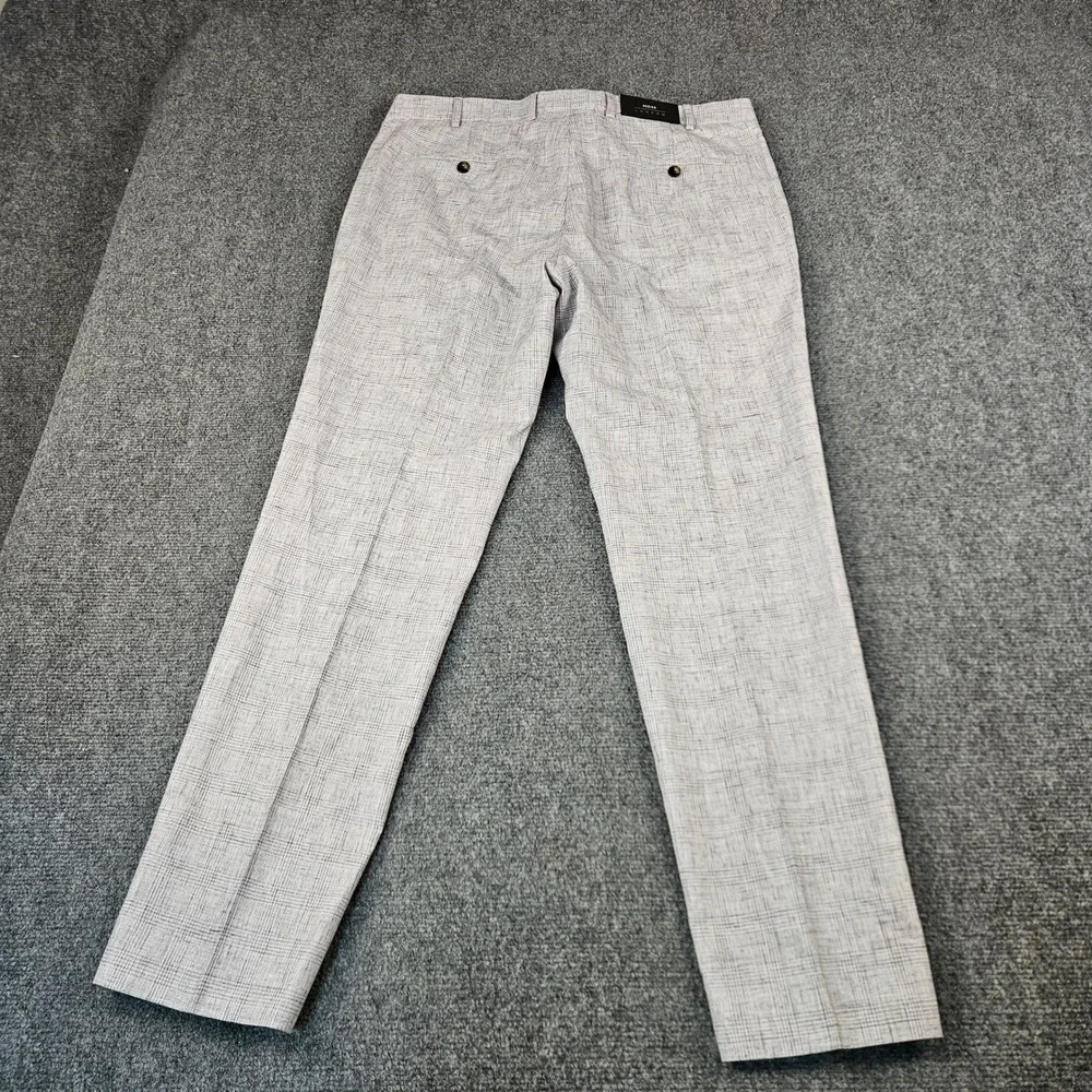 Moss London Slim Fit Trousers Grey Glen Check Dress Pants 36R NWT